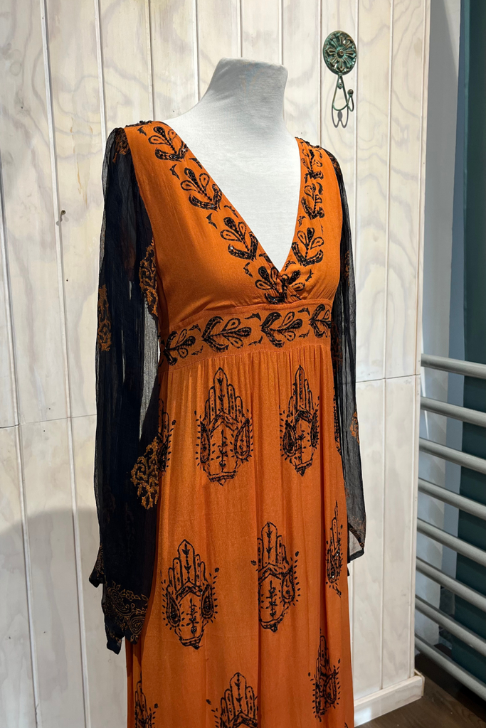 VESTIDO MAXI NARANJO MANGA LARGA TALLA XS