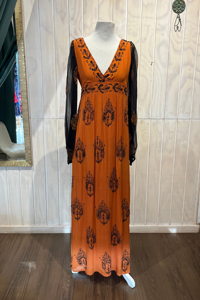 VESTIDO MAXI NARANJO MANGA LARGA TALLA XS