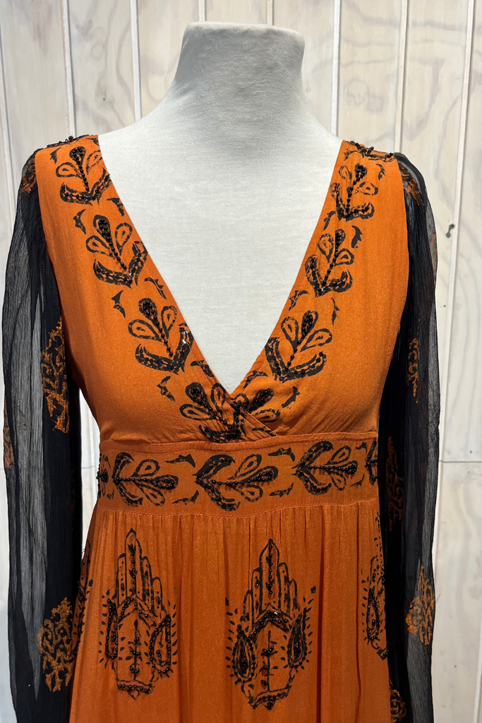 VESTIDO MAXI NARANJO MANGA LARGA TALLA XS