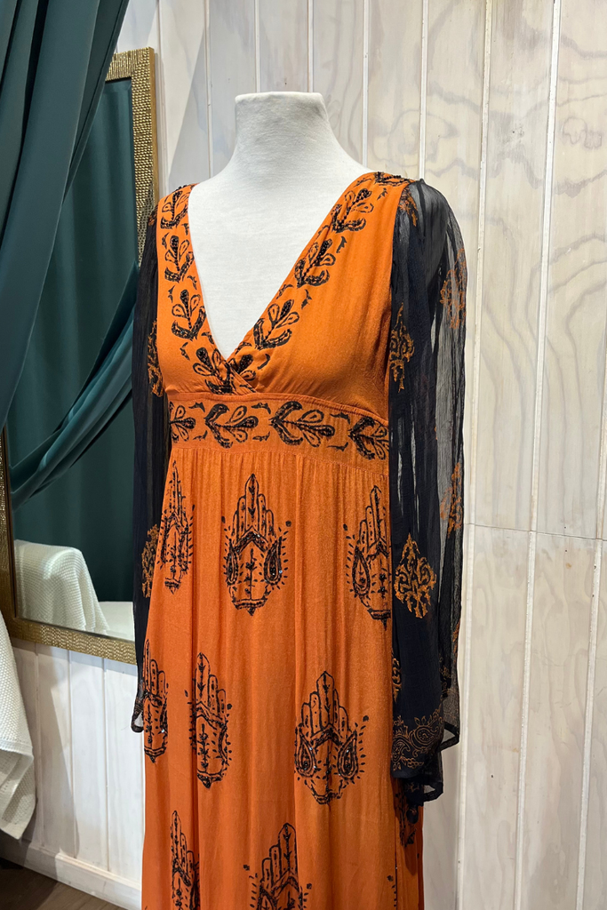 VESTIDO MAXI NARANJO MANGA LARGA TALLA XS