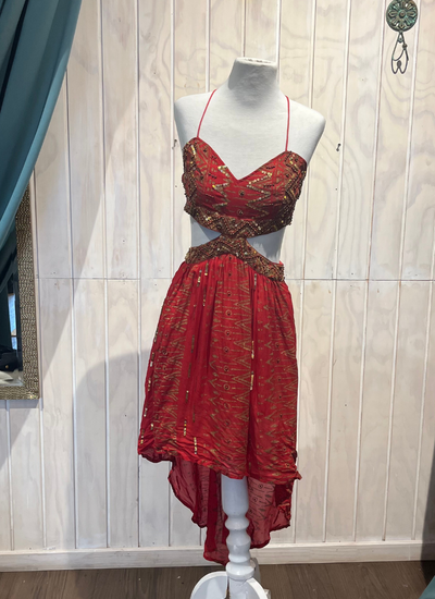 VESTIDO MINI BANI CON COLA ROJO TALLA XS