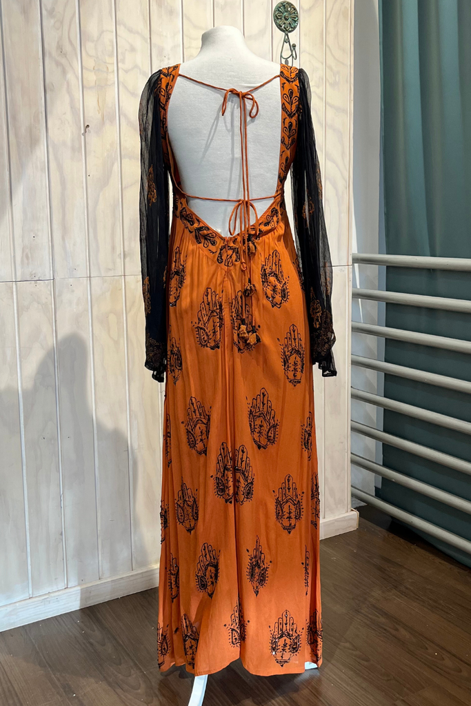 VESTIDO MAXI NARANJO MANGA LARGA TALLA XS