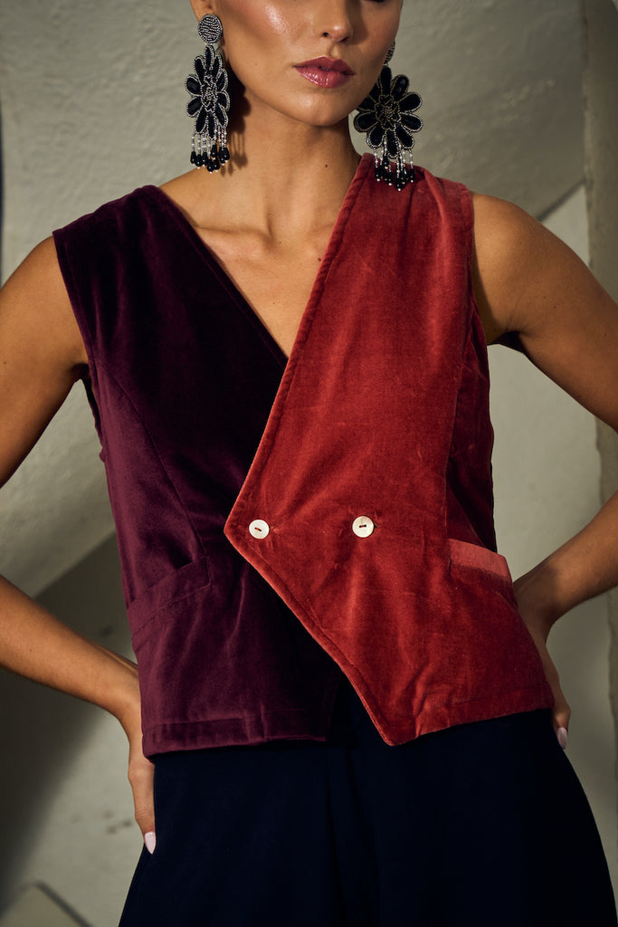 CHAQUETA VEST SQUARE VELVET BURGUNDY