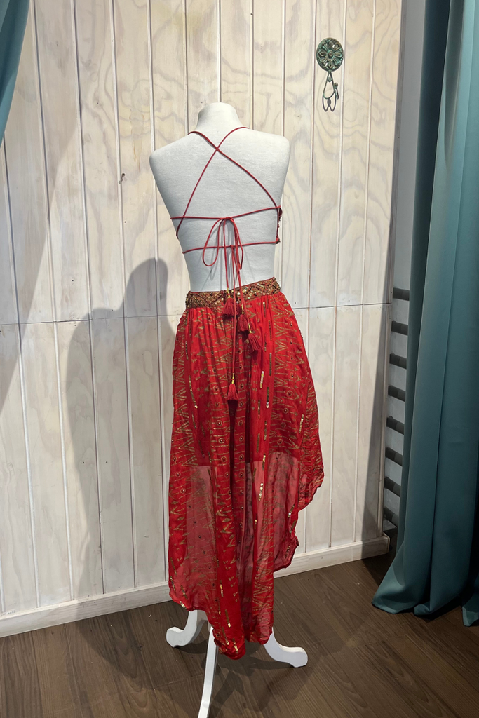 VESTIDO MINI BANI CON COLA ROJO TALLA XS