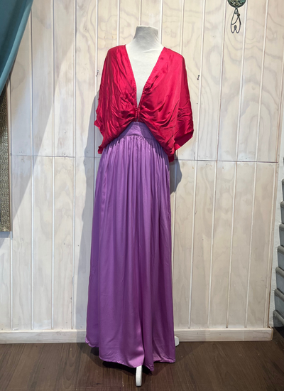 VESTIDO MAXI FUCSIA CON MORADO TALLA XS
