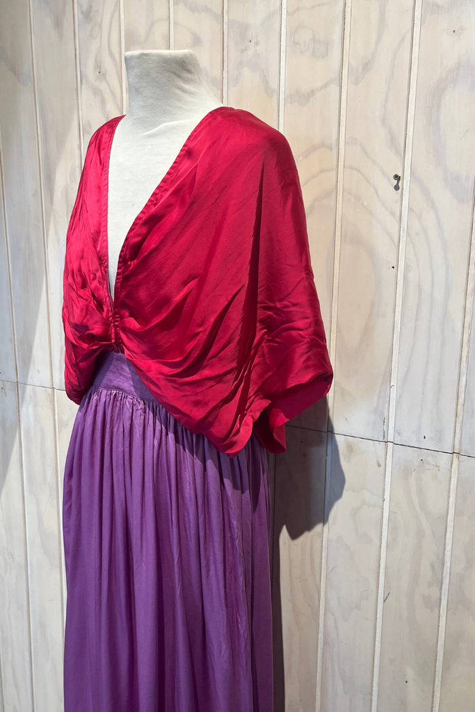 VESTIDO MAXI FUCSIA CON MORADO TALLA XS
