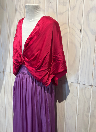 VESTIDO MAXI FUCSIA CON MORADO TALLA XS