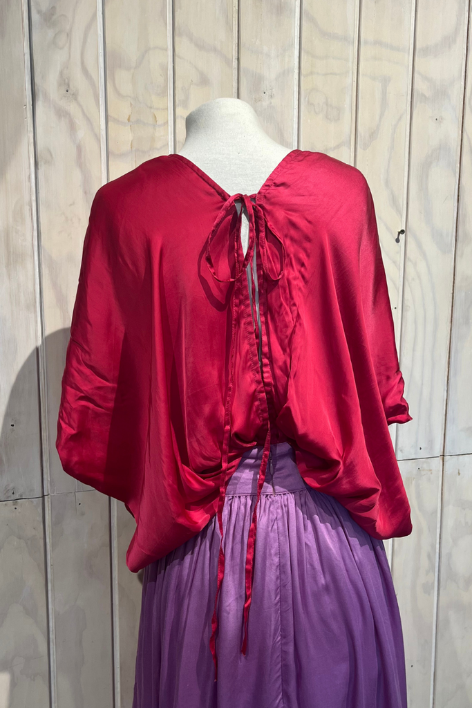 VESTIDO MAXI FUCSIA CON MORADO TALLA XS