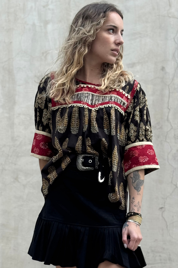 TOP NAVI COTTON PRINT BROWN FIR