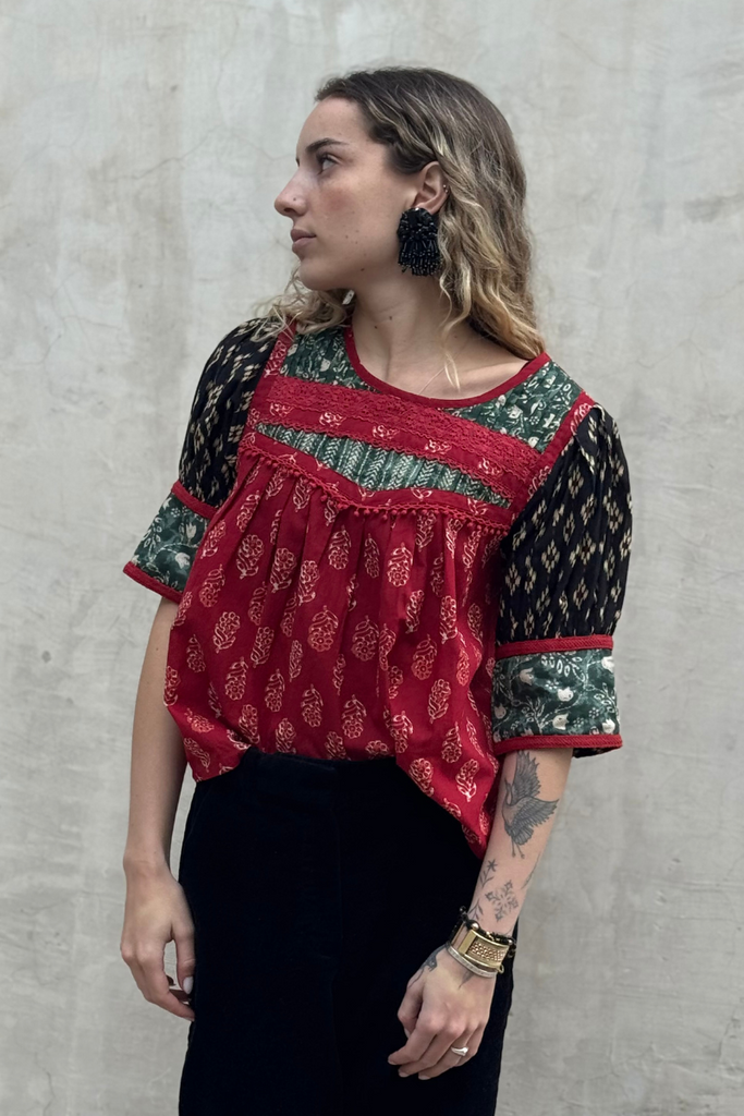 TOP NAVI COTTON PRINT RED ROSE