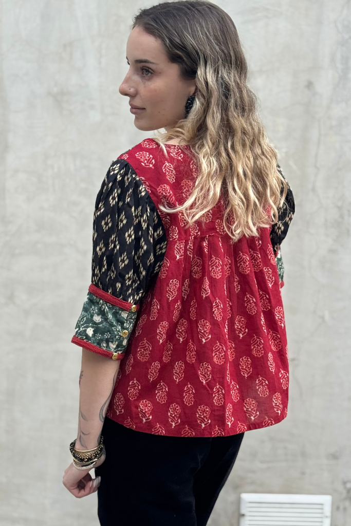 TOP NAVI COTTON PRINT RED ROSE
