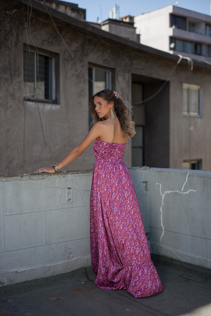 VESTIDO NEW JUDY MAXI TRANCE FUCSIA