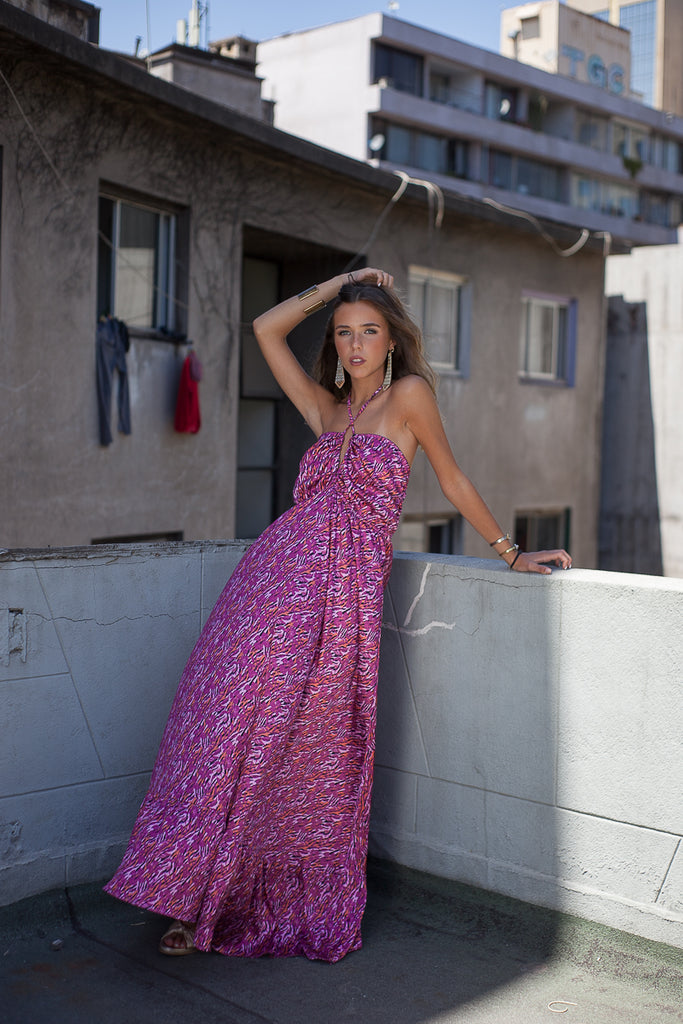 VESTIDO NEW JUDY MAXI TRANCE FUCSIA