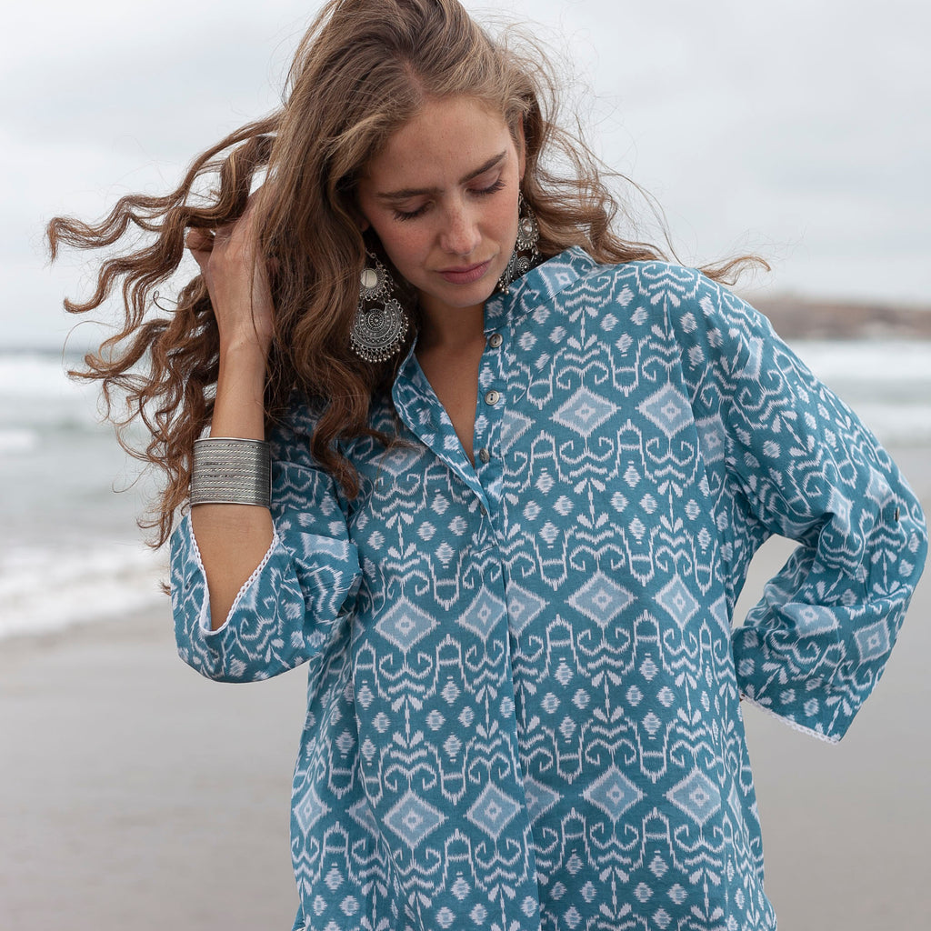 BLUSA MANDARIN BE COOL PRINT BLUE IKAT