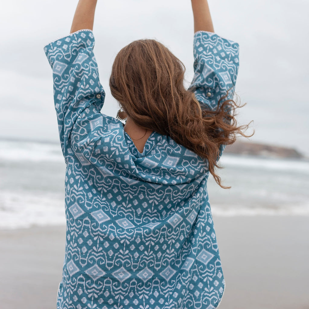 BLUSA MANDARIN BE COOL PRINT BLUE IKAT