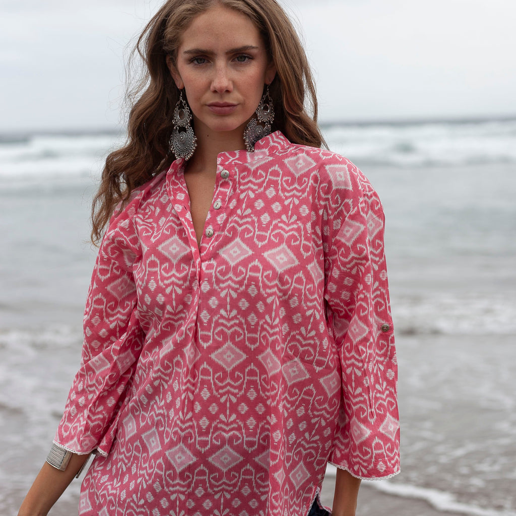 BLUSA MANDARIN BE COOL PRINT ROSE IKAT